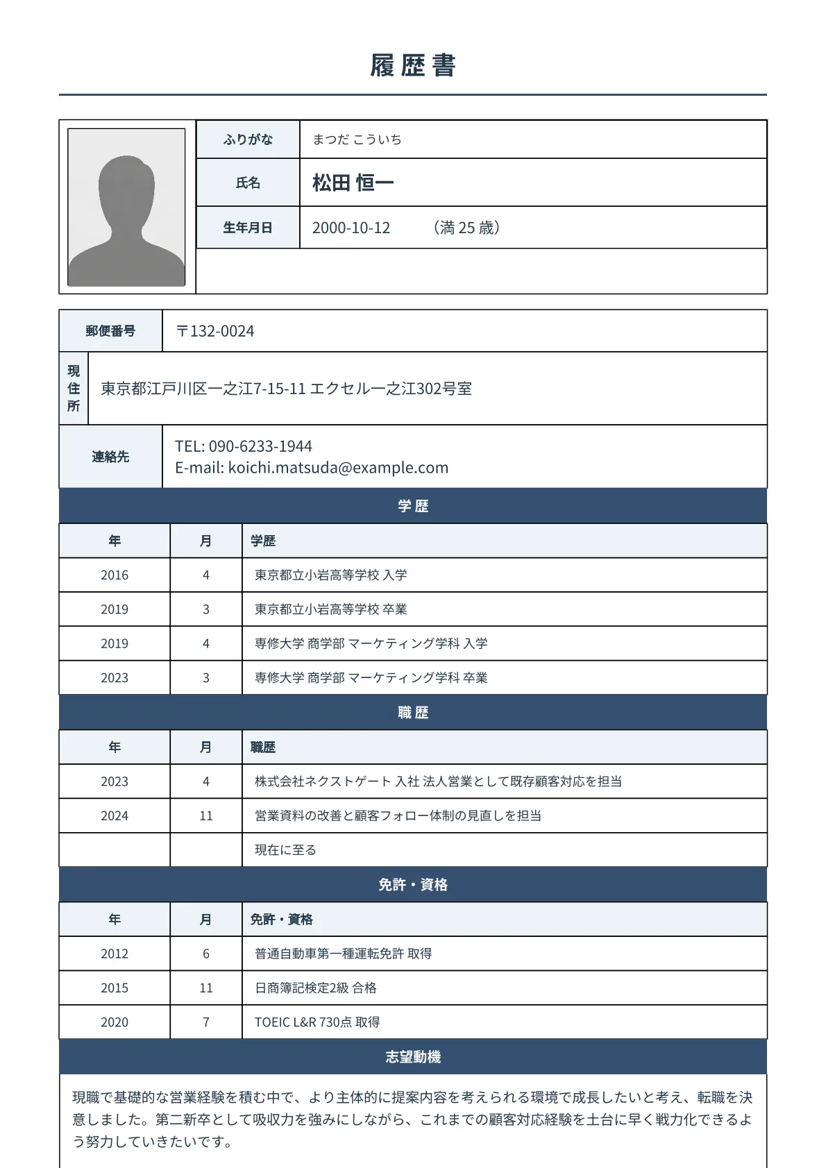 第二新卒向け履歴書テンプレート 第二新卒用キャリアリセット履歴書