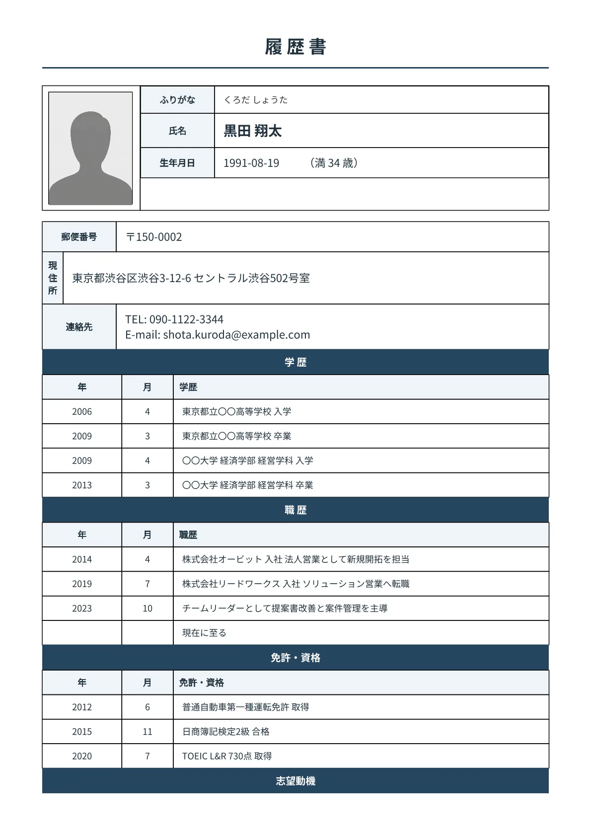 転職向け履歴書テンプレート 転職用キャリアアクセント履歴書