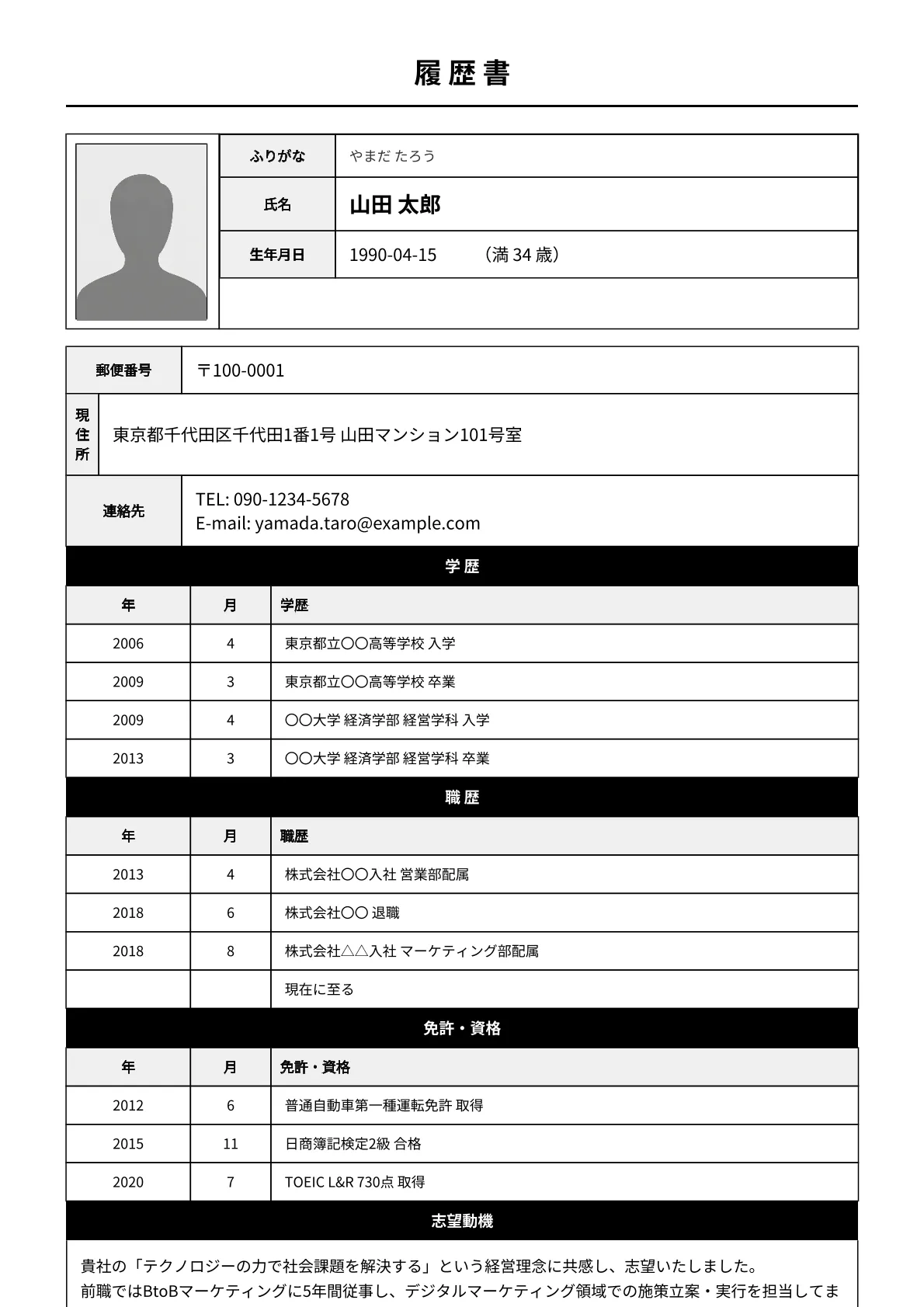 転職向け履歴書テンプレート 転職用プロフェッショナル履歴書